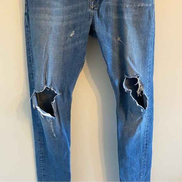 Topman‎ Stretch Skinny Destroyed Ripped Distressed Denim Blue Jeans Size 32R - Picture 5 of 7